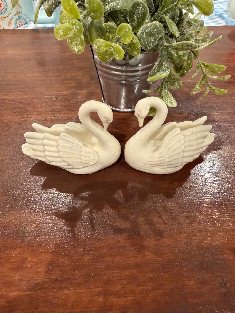 Authentic Lenox Cream Ceramic Swan Pair Decorative Figurines
